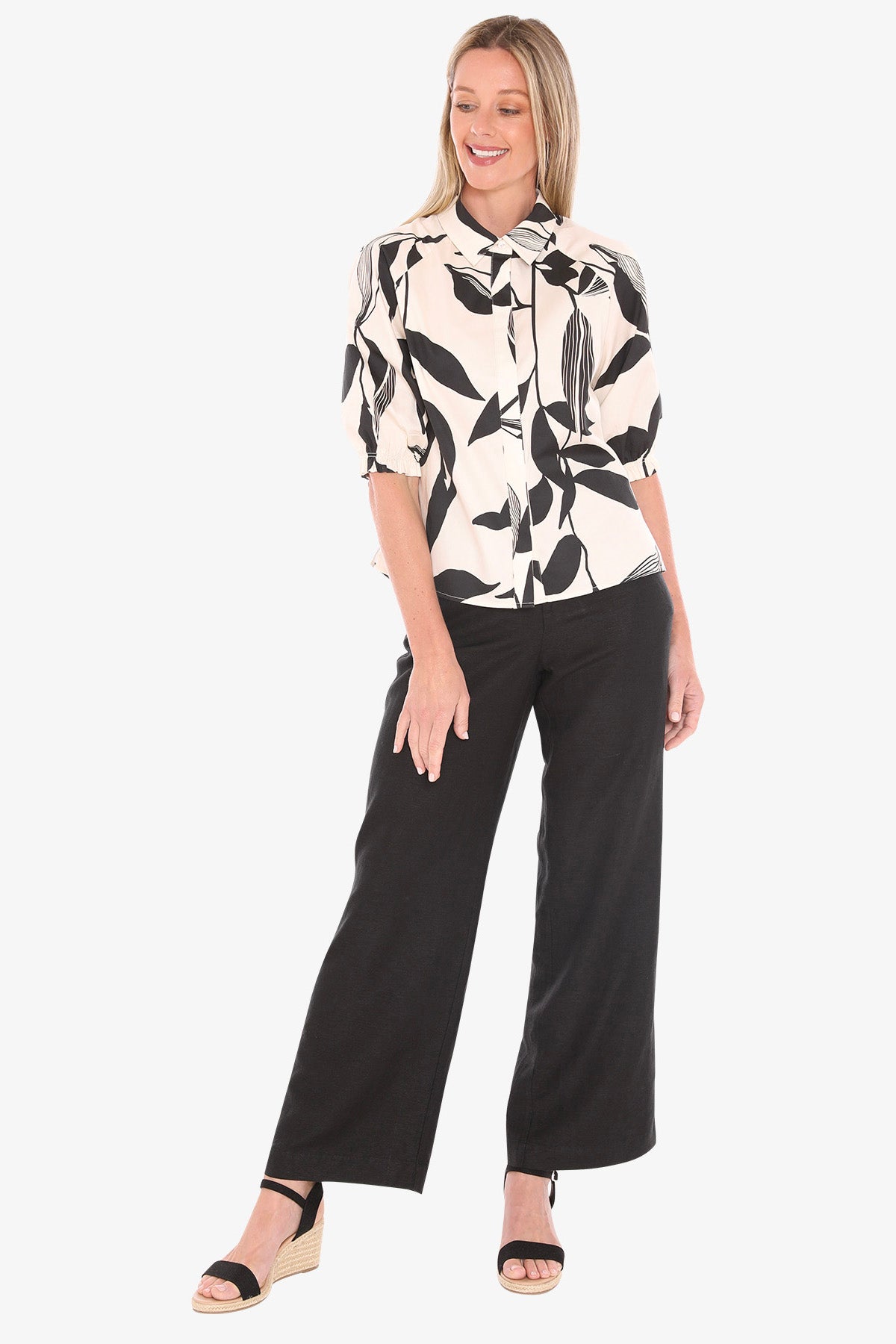 Jump Vine Print Shirt - Ecru/Black