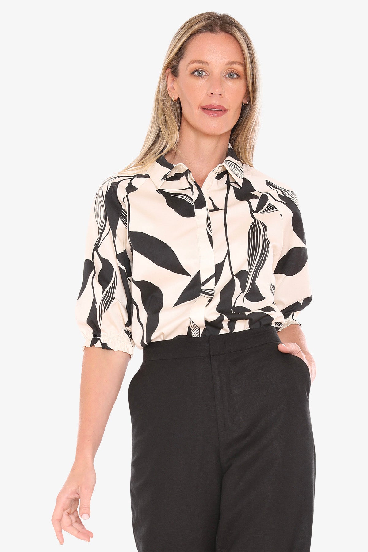 Jump Vine Print Shirt - Ecru/Black