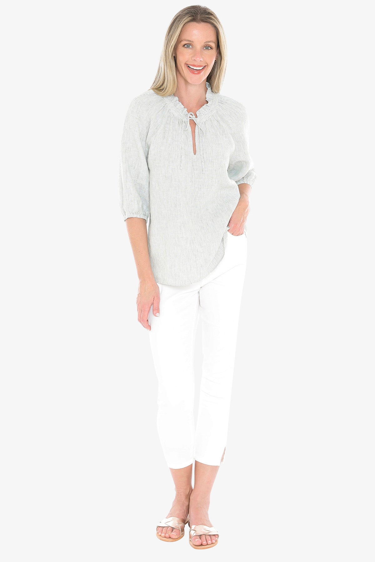 Jump Core Stripe Top - Basil/White