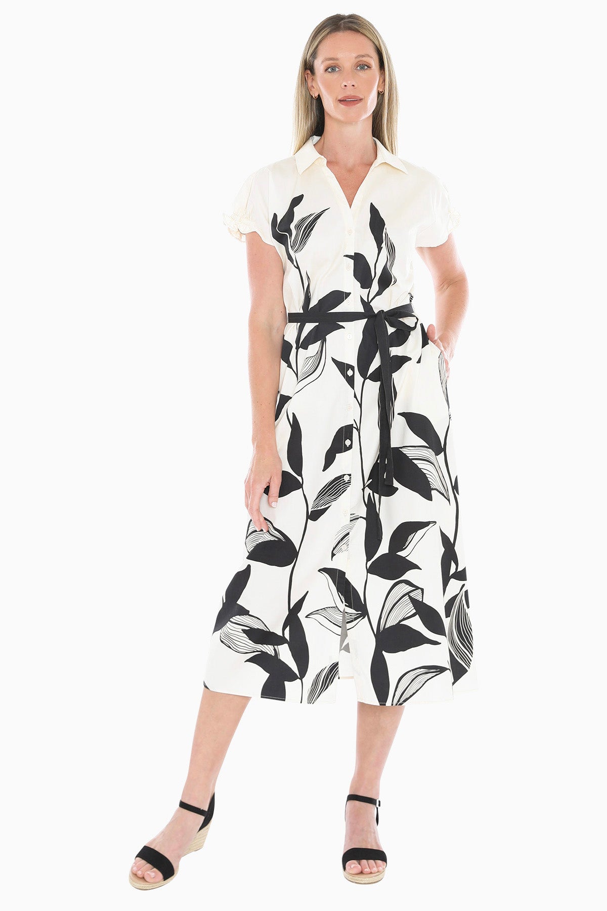 Jump Vine Print Dress - Ecru/Black