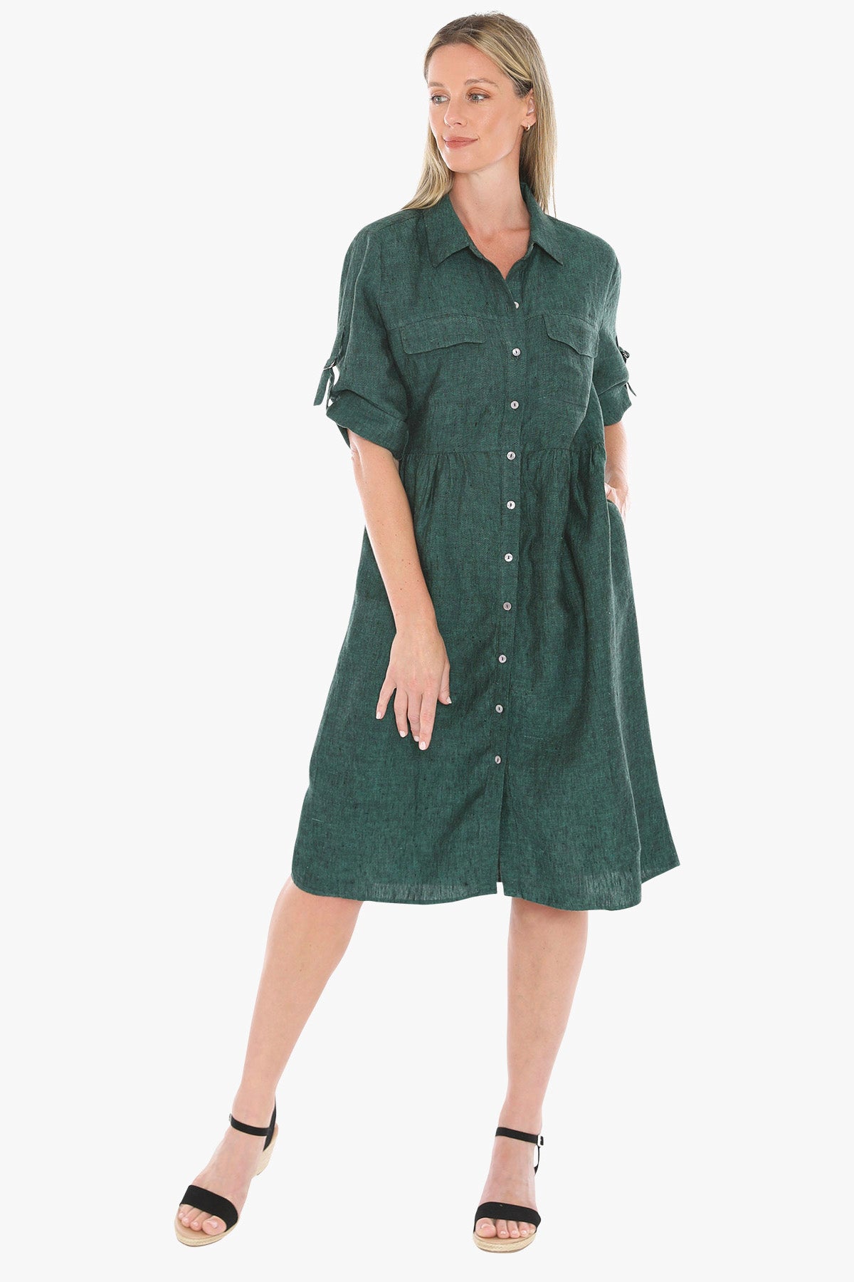 Jump Linen Collared Pocket Shirt Dress – Pine