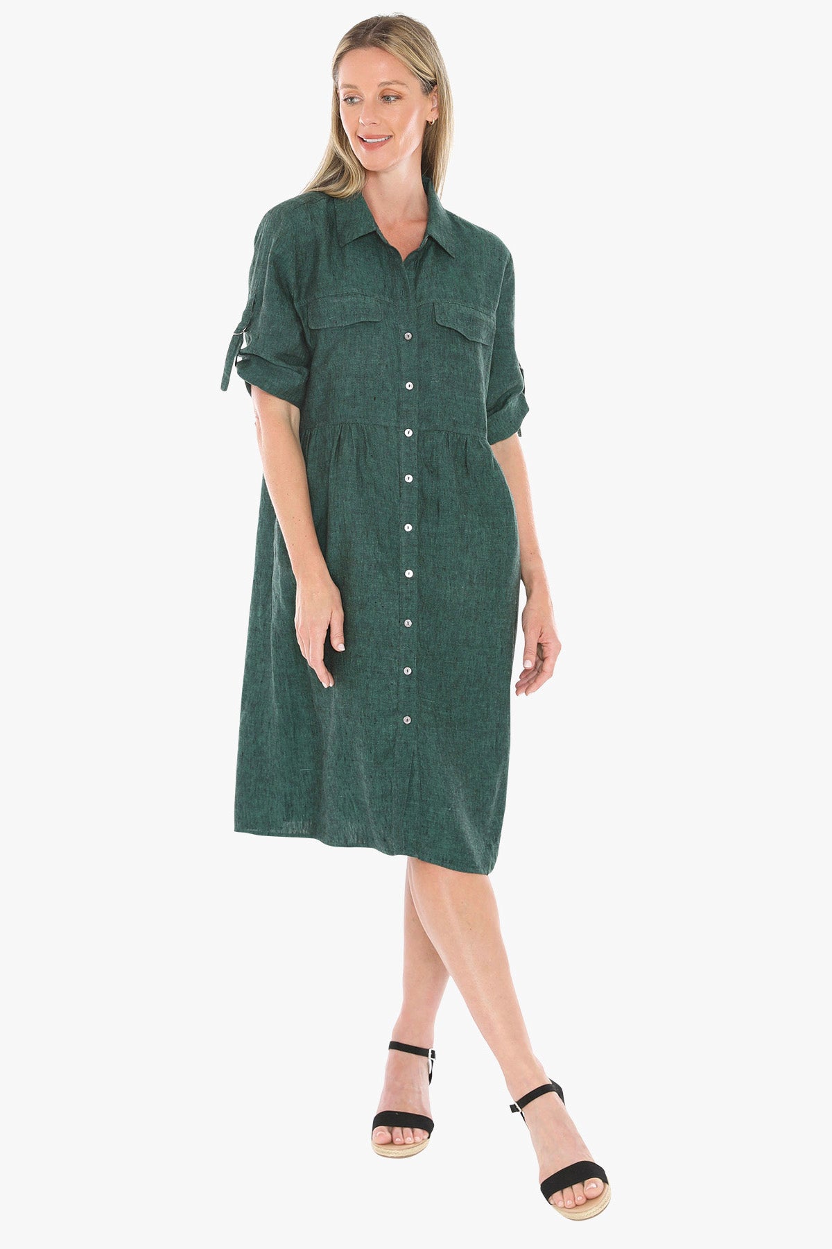 Jump Linen Collared Pocket Shirt Dress – Pine