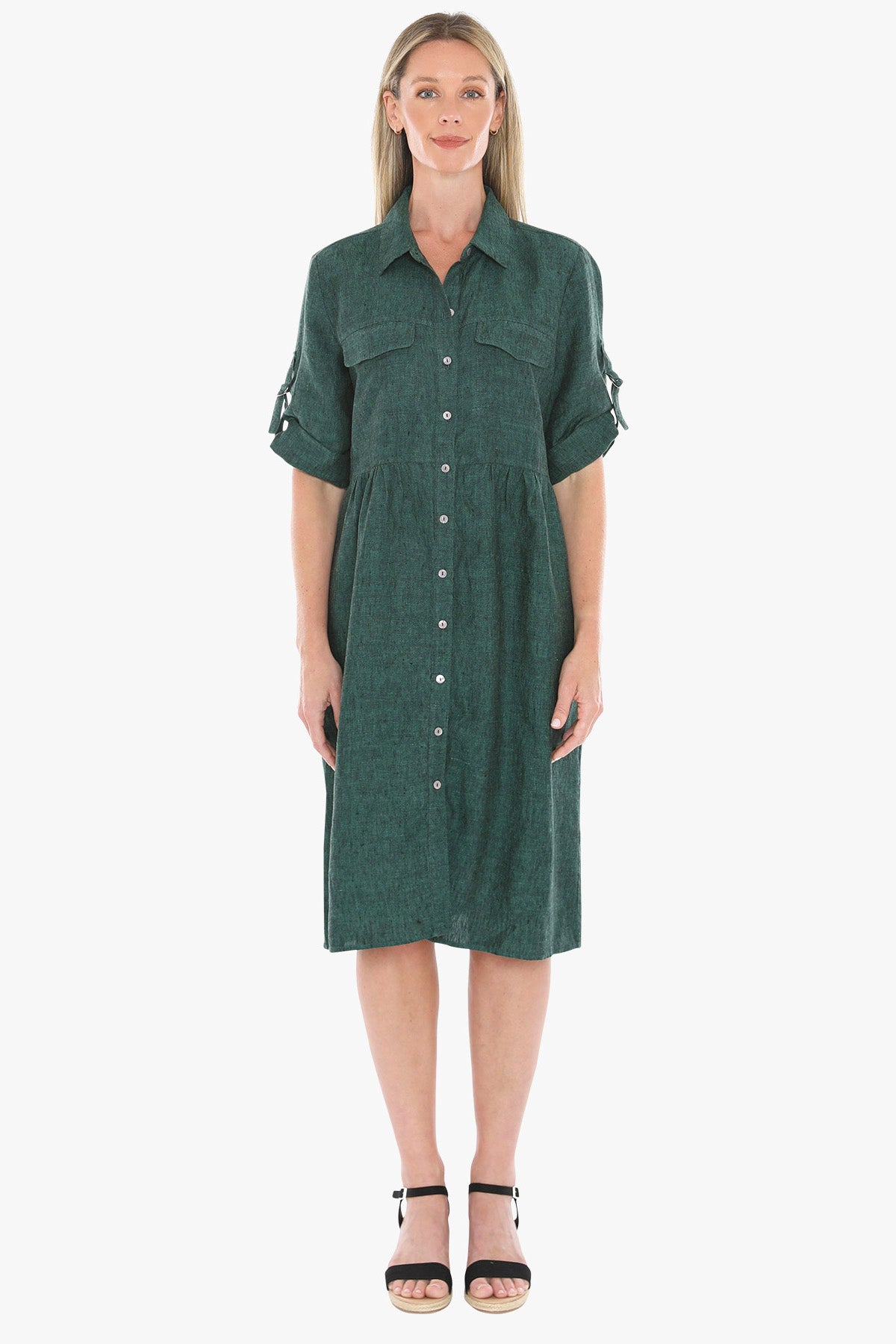 Jump Linen Collared Pocket Shirt Dress – Pine
