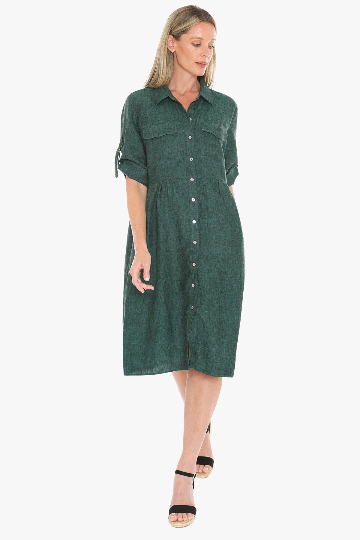 Jump Linen Collared Pocket Shirt Dress – Pine