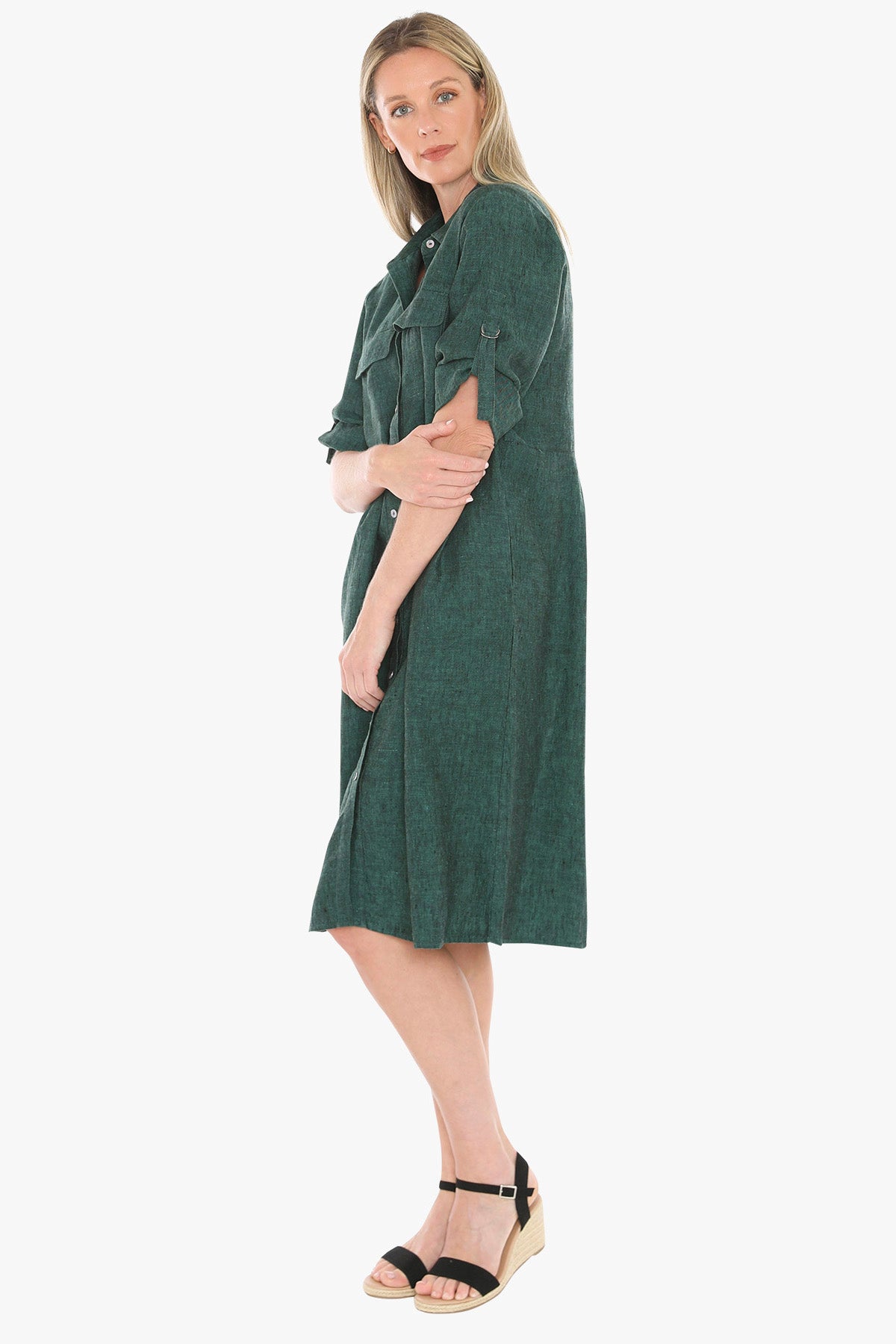 Jump Linen Collared Pocket Shirt Dress – Pine