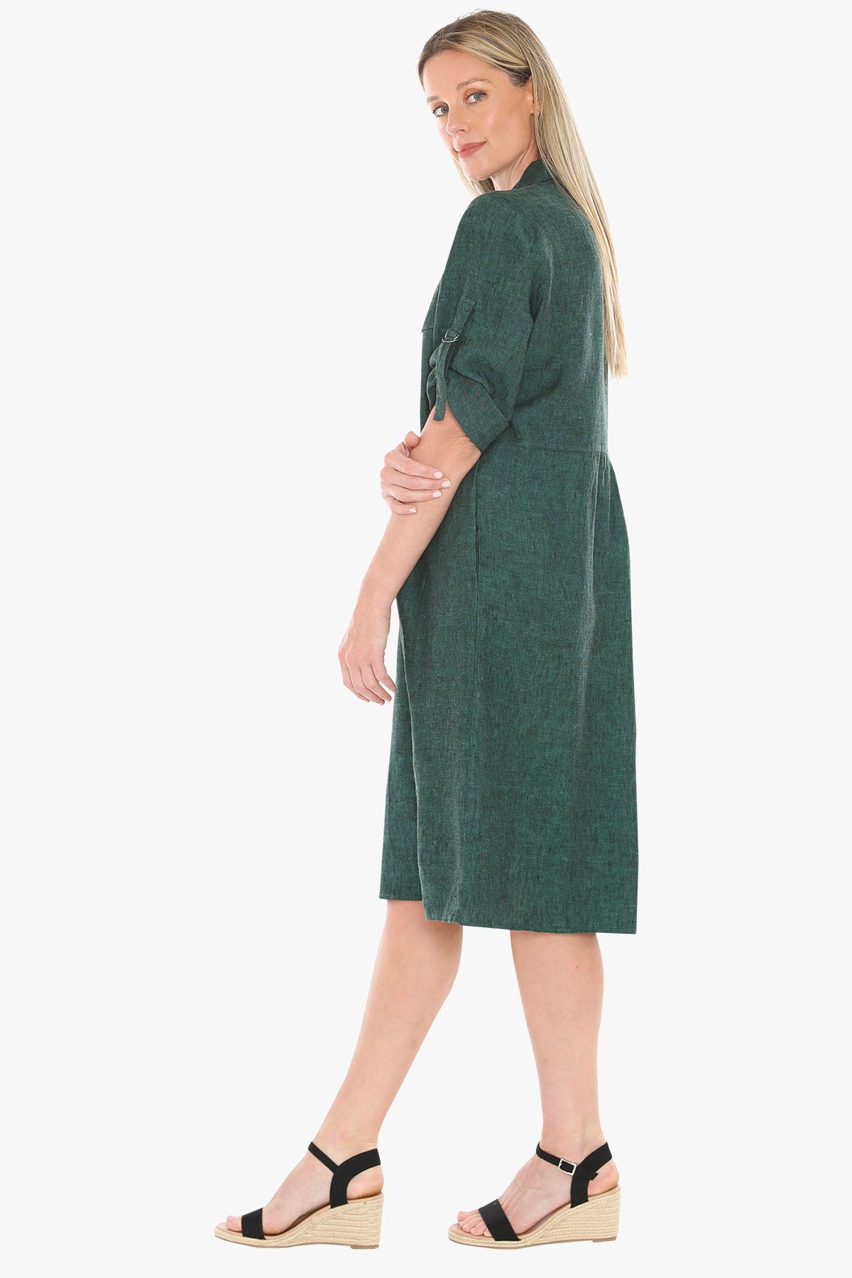 Jump Linen Collared Pocket Shirt Dress – Pine