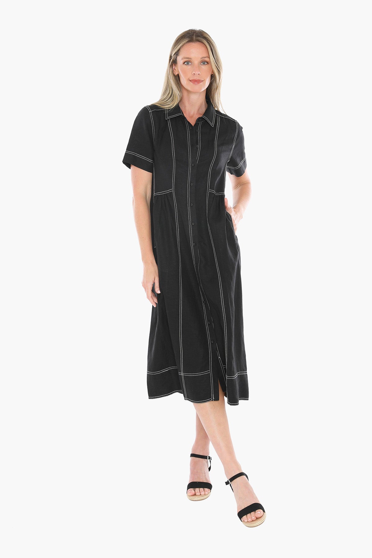 Jump Contrast Stitch Dress - Black