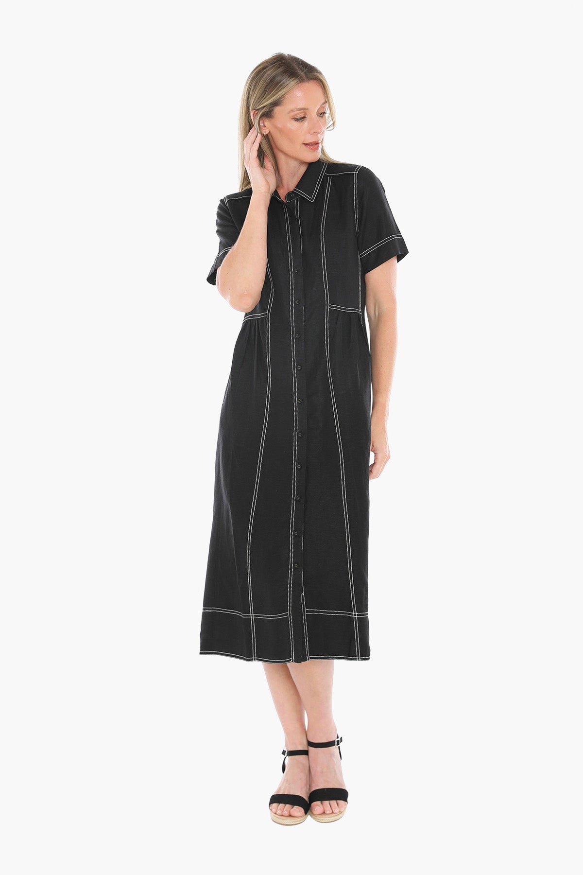 Jump Contrast Stitch Dress - Black