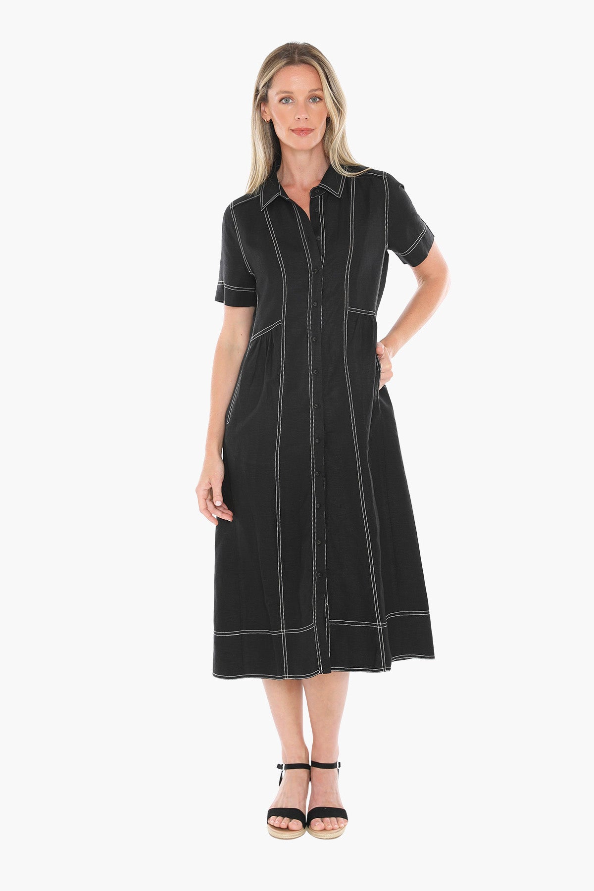 Jump Contrast Stitch Dress - Black