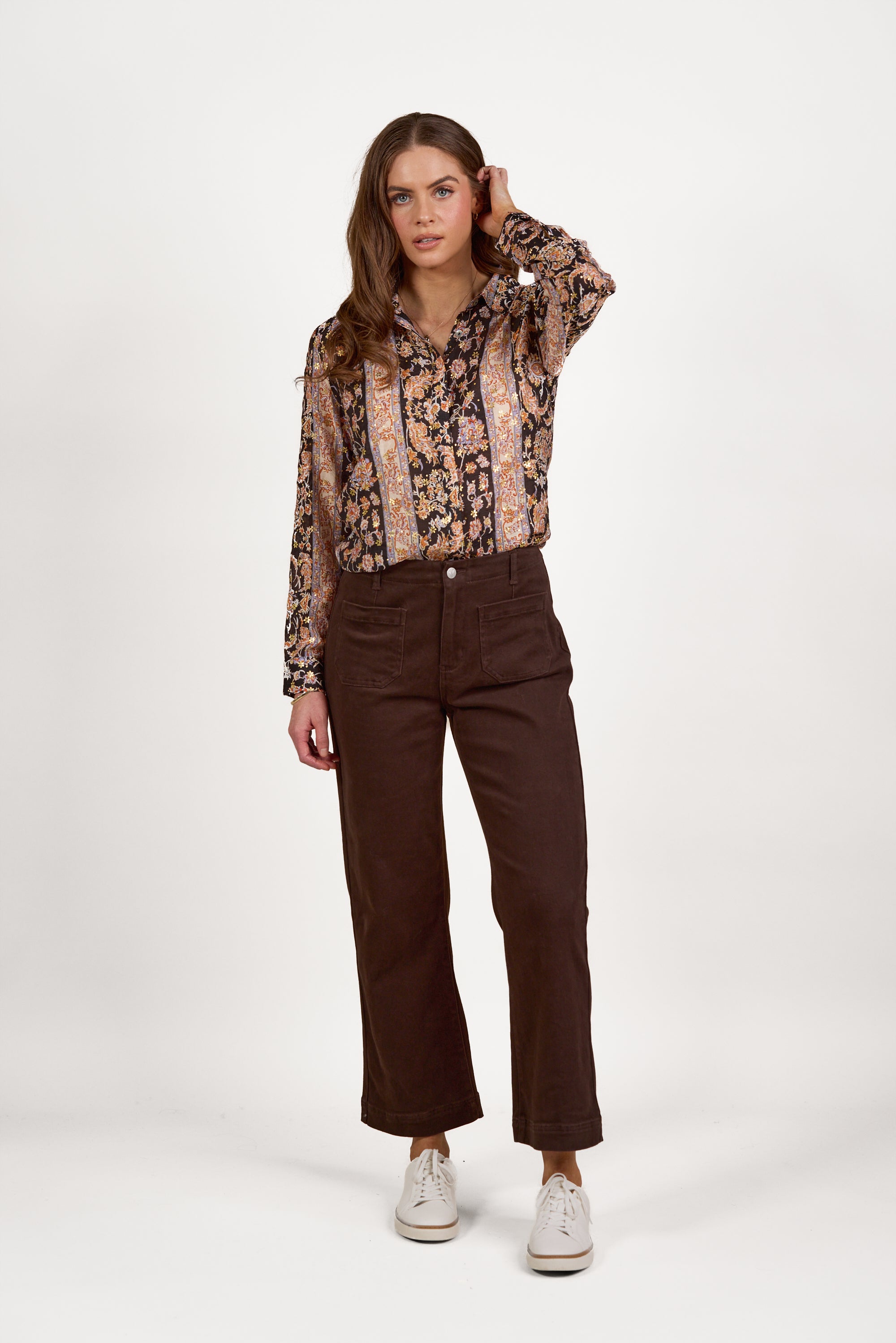 Vassalli Wide Leg Ankle Grazer Jean - Chocolate
