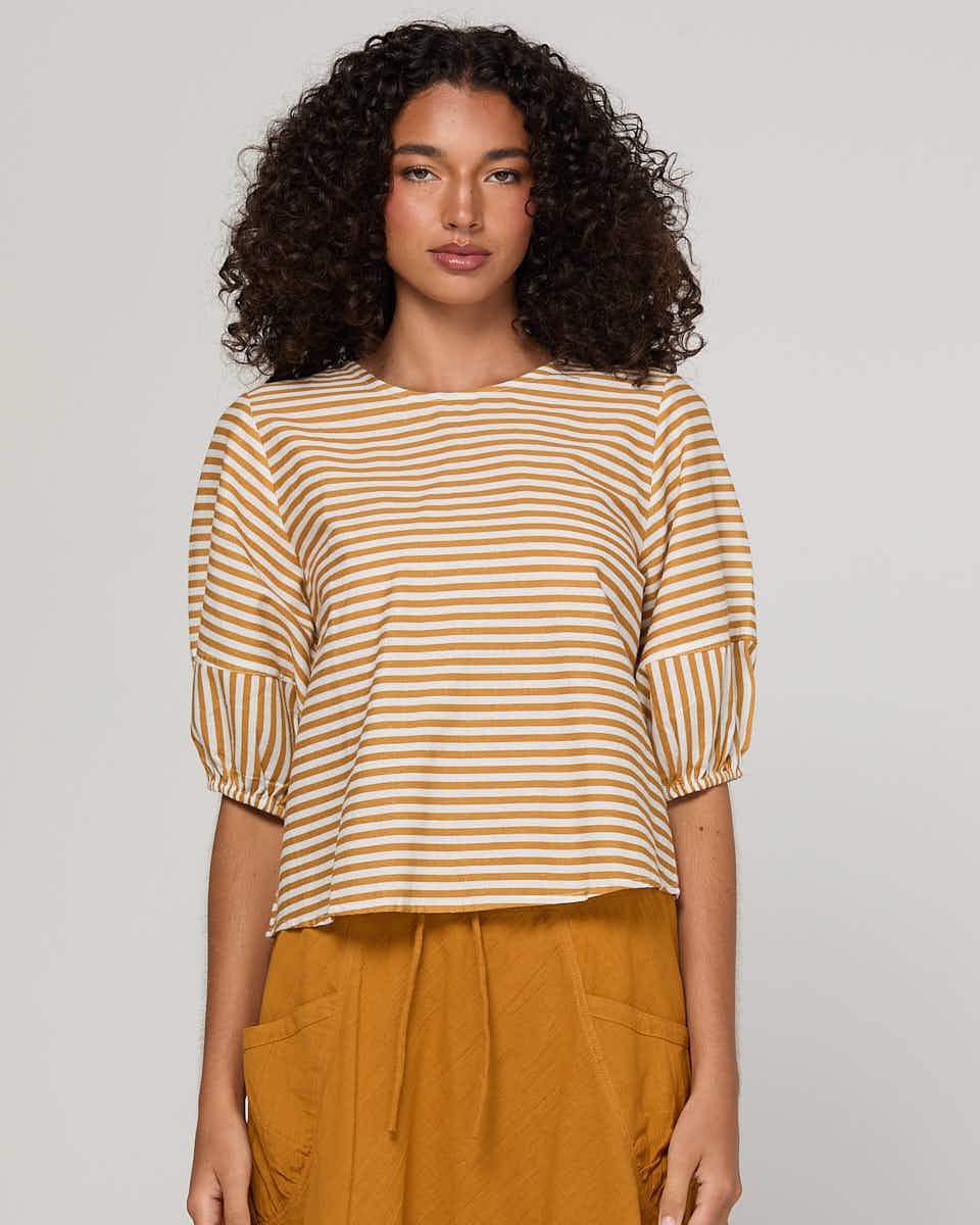 Boom Shankar Ava Top - Mustard Stripe