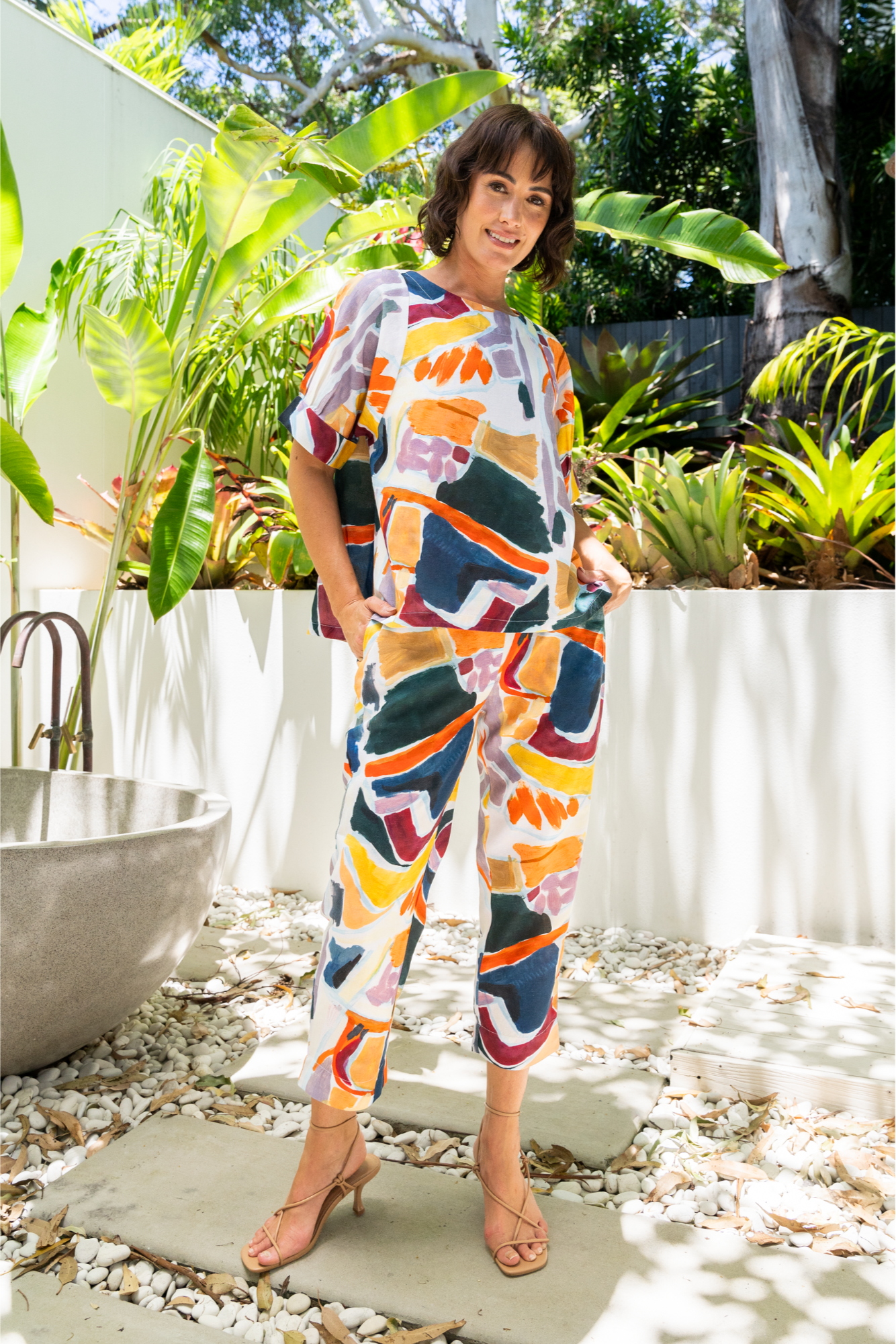 See Saw Cuff Sleeve Top - Abstract
