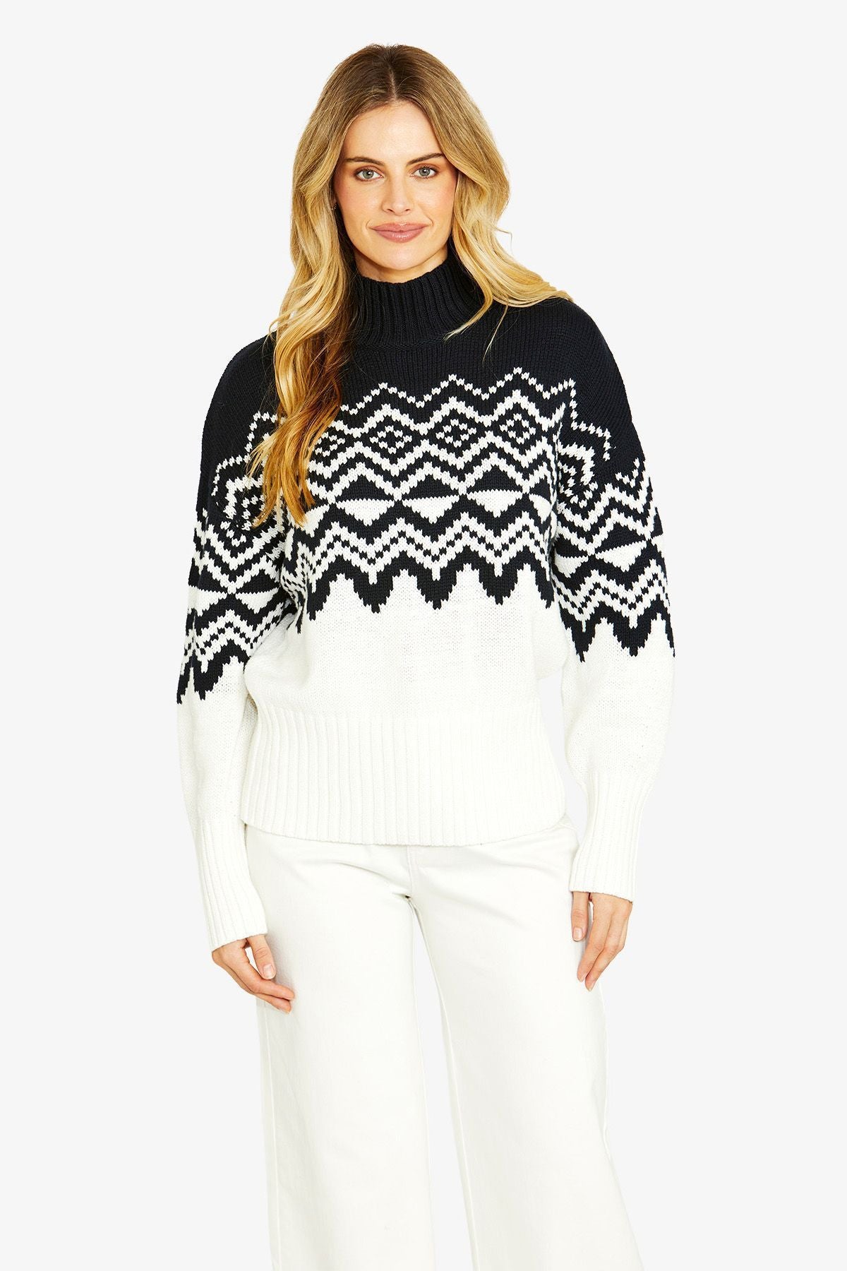 Ping Pong Apres Fair Isle Pullover - Snowflake/Navy