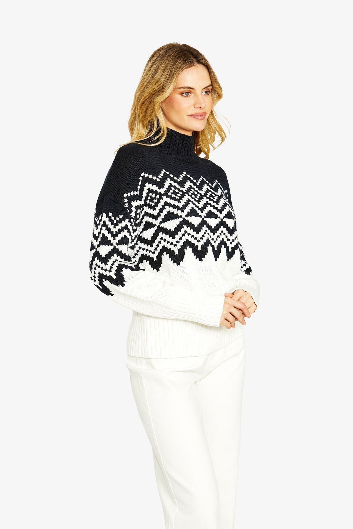 Ping Pong Apres Fair Isle Pullover - Snowflake/Navy