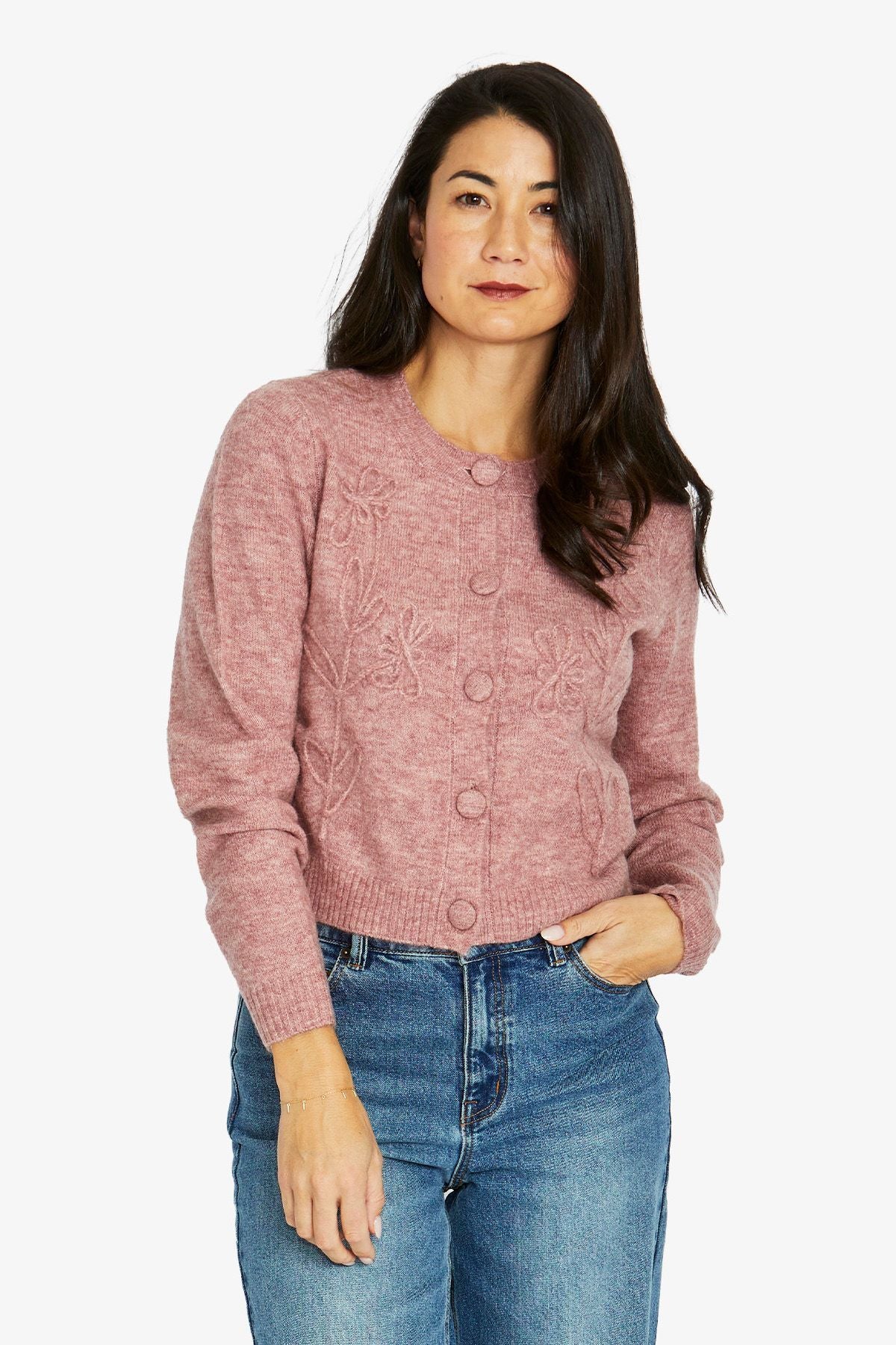 Jump Flower Stem Cardigan - Merlot