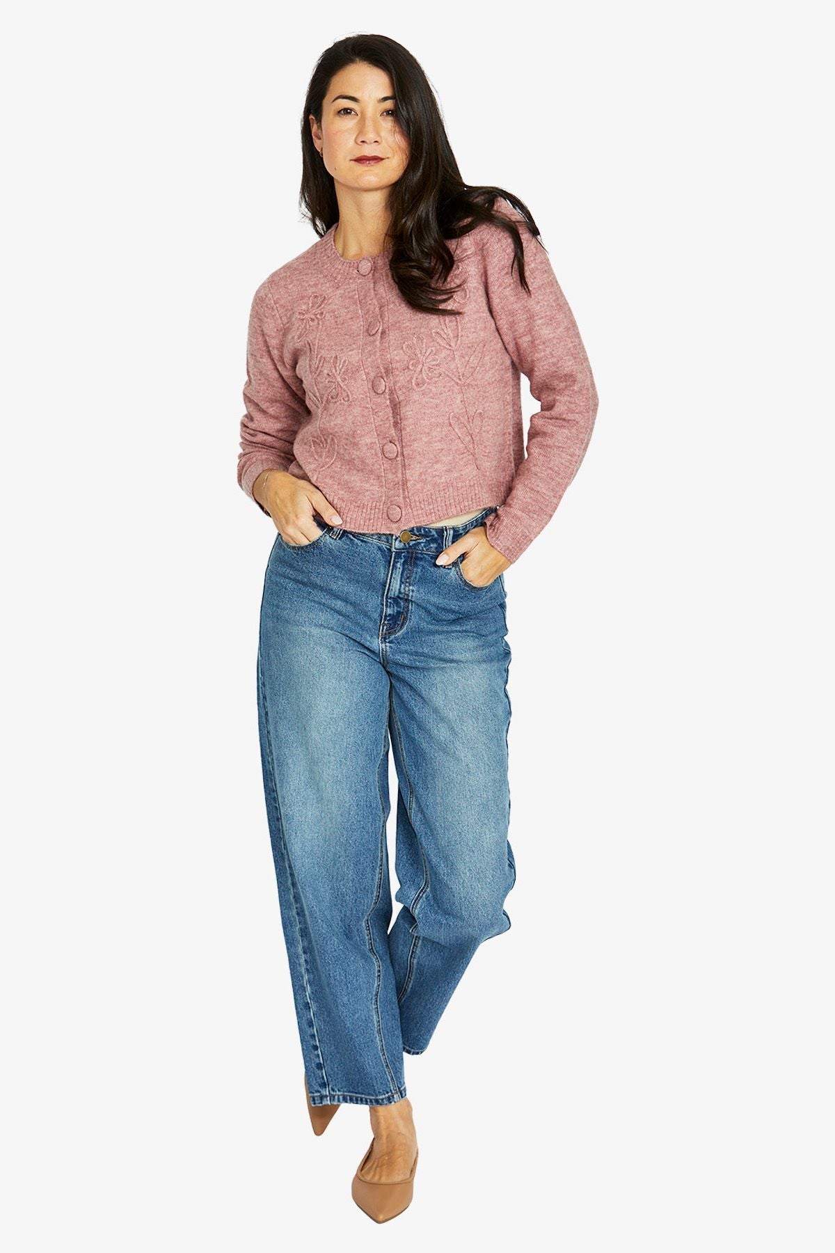 Jump Flower Stem Cardigan - Merlot