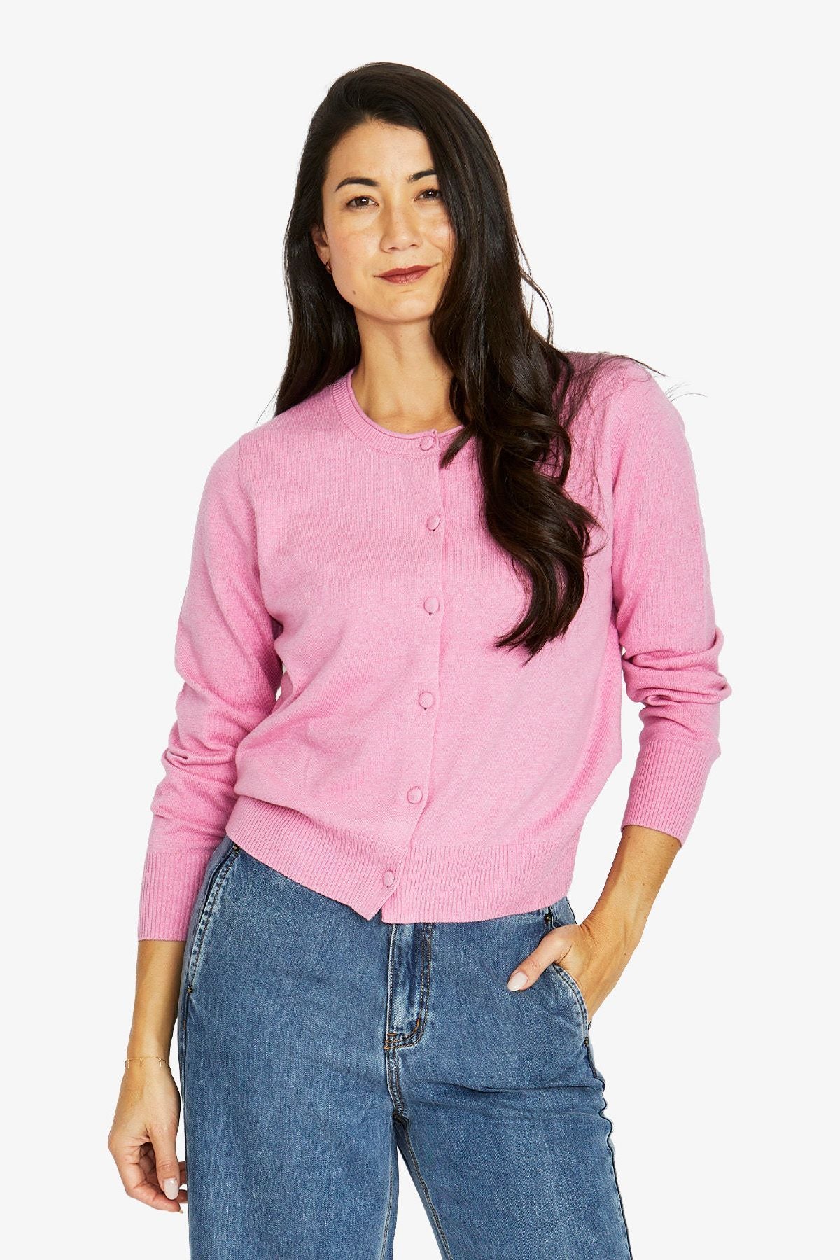 Jump Roll Edge Cardigan - Rose Mar