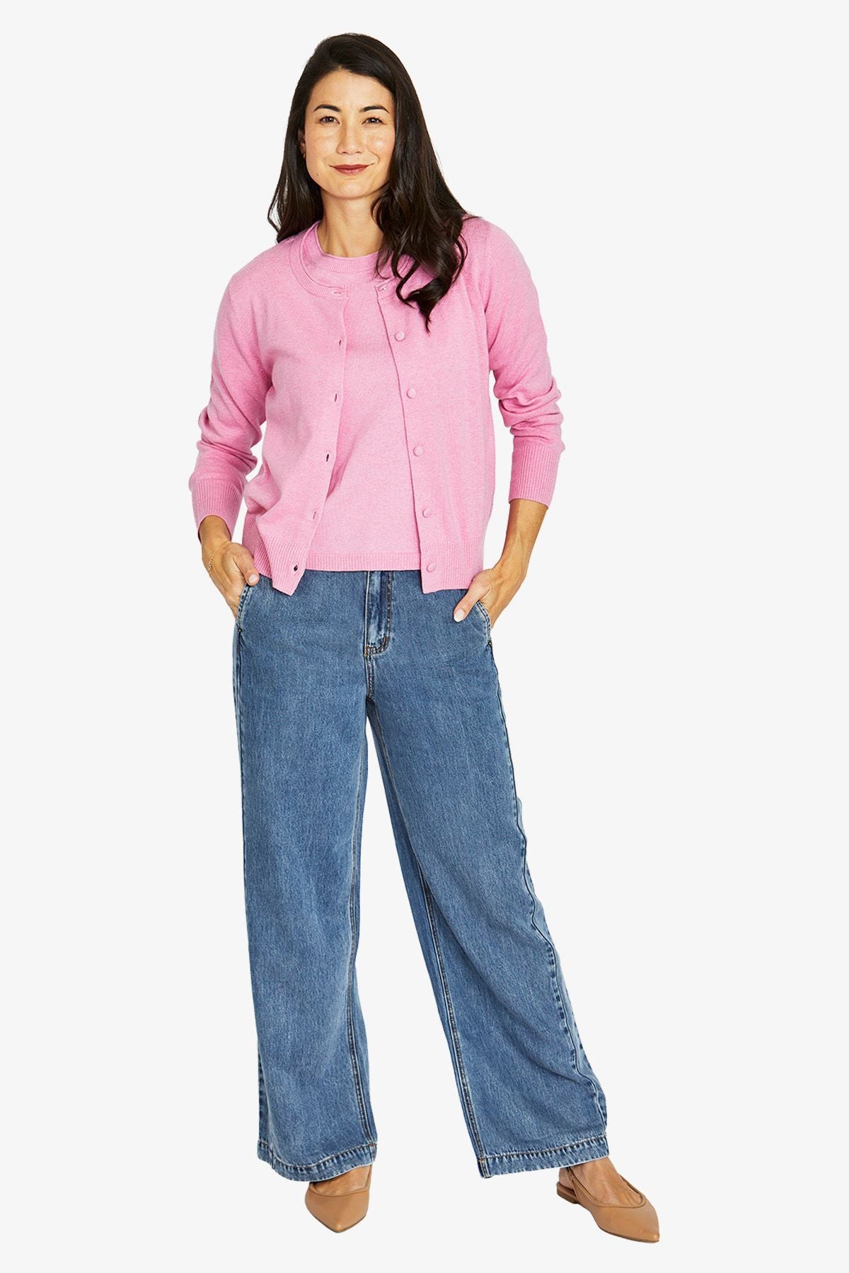 Jump Roll Edge Cardigan - Rose Mar