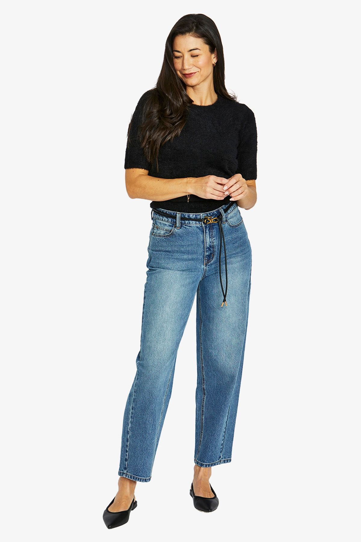 Jump fluffy Short Sleeve Crew Knit Top - Black