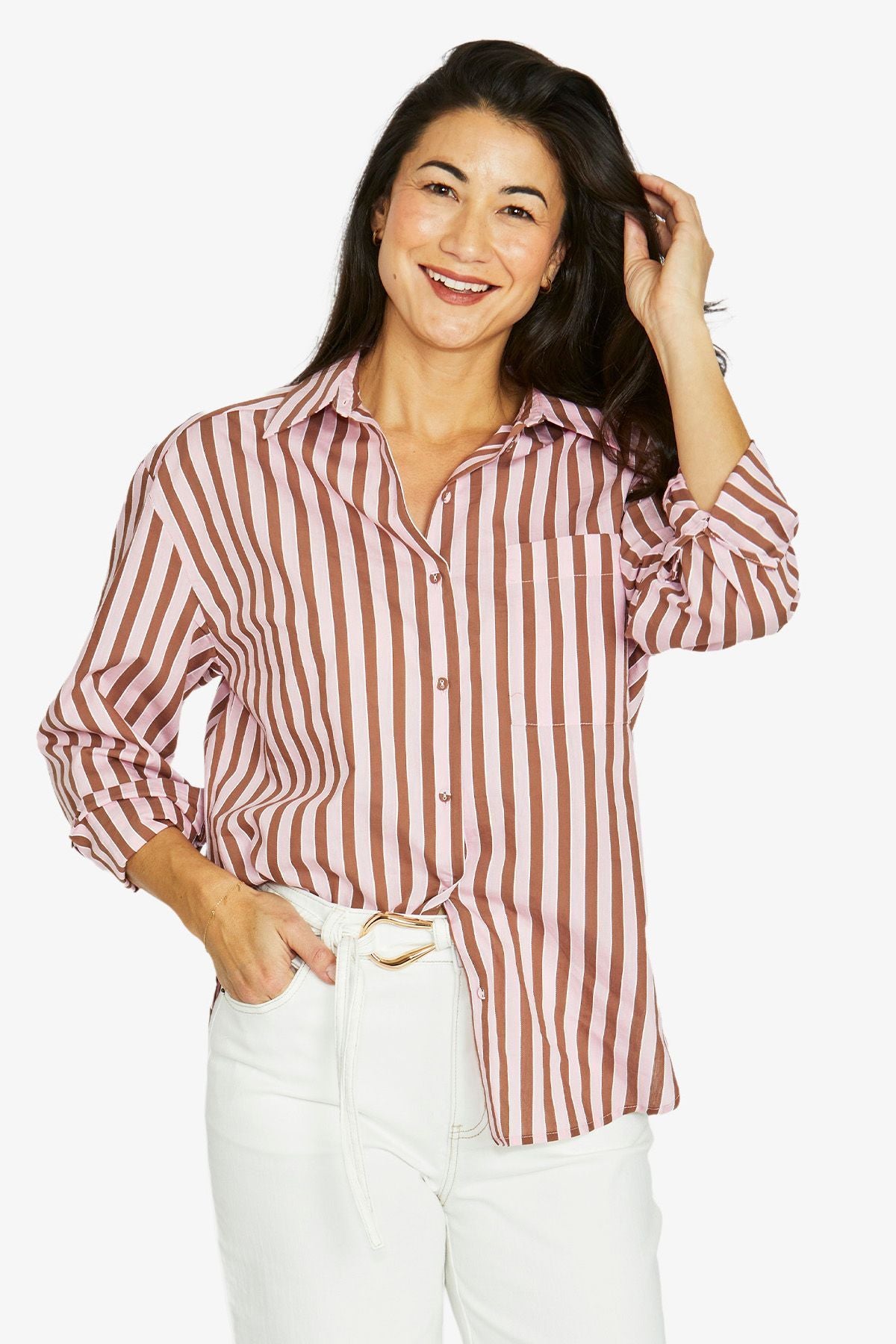 Jump Ribbon Stripe Shirt - Pecan/Pink
