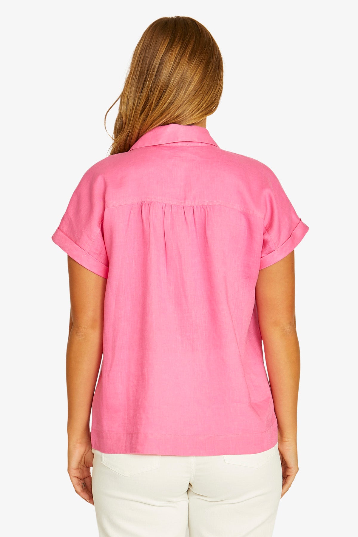 Jump Open Neck Short Sleeve Shirt - Hot Pink
