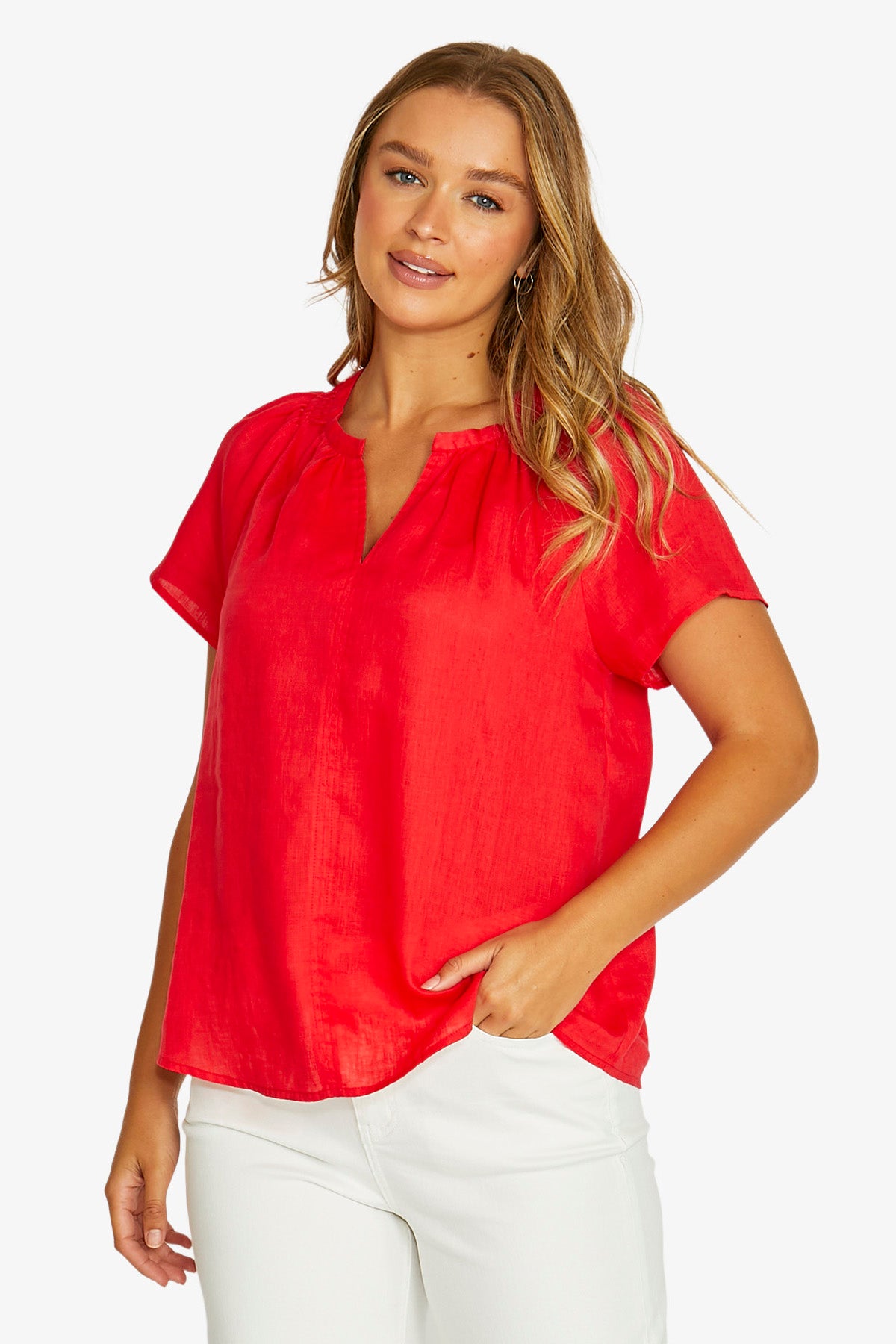 Jump Shirred Neck Top - Chilli