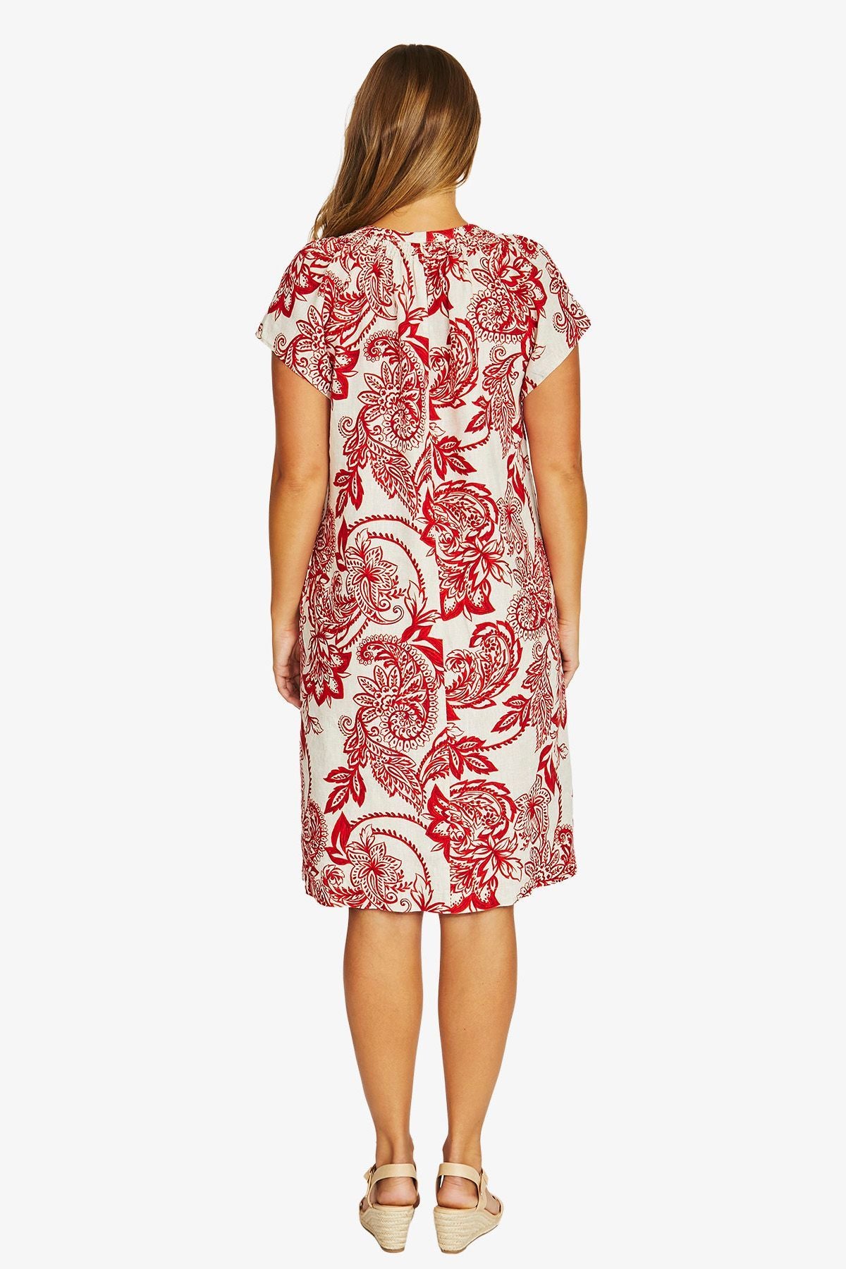 Jump Bohemia Shirred Dress - Red/Flax
