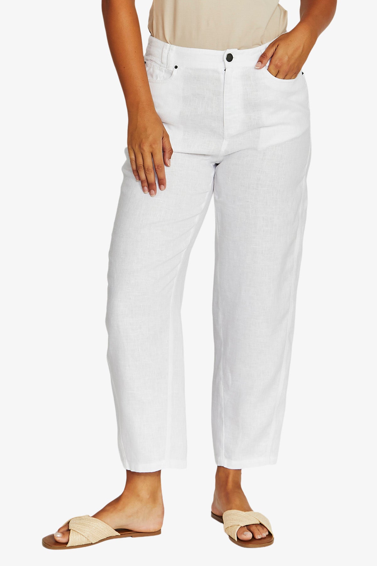 Jump Barrel Leg Linen Jean - White