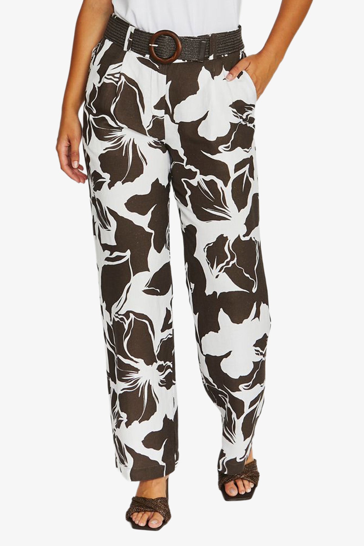 Jump Lush Mono Belted Pant - Choc/White