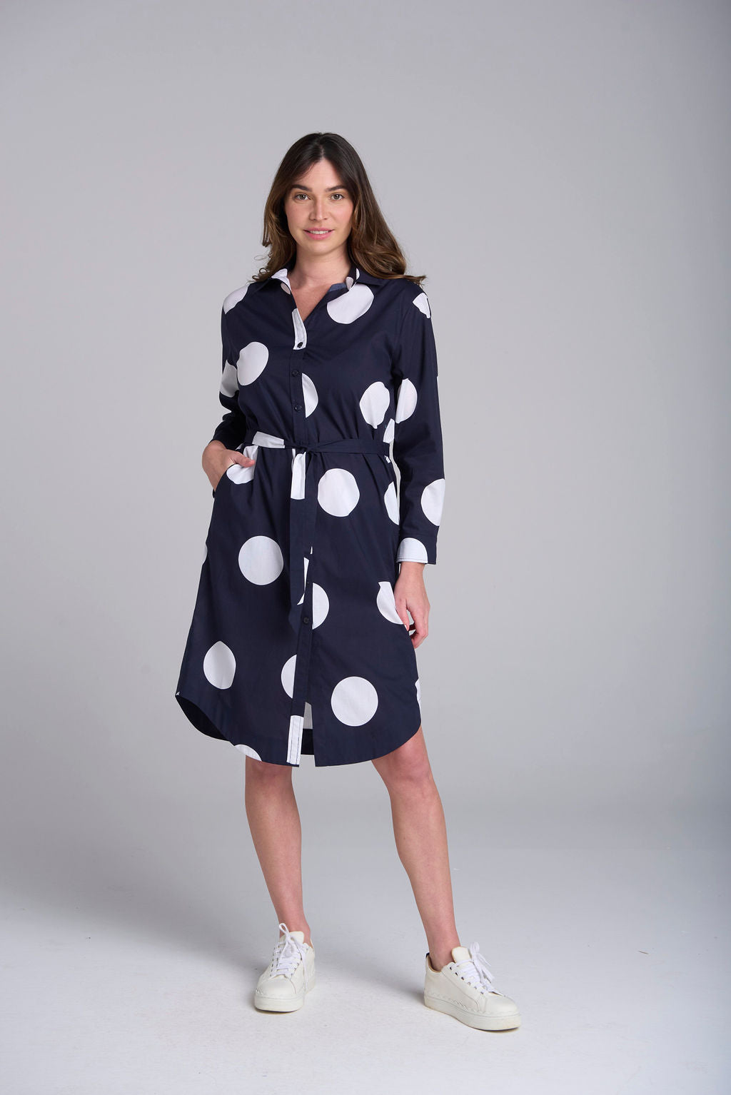 Goondiwindi Cotton Shirt Maker Cotton Dress - Navy/White Spot