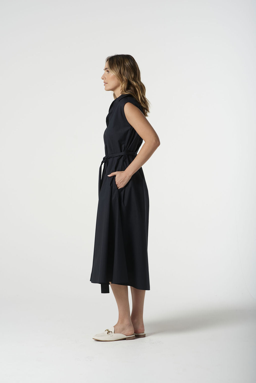 Goondiwindi Cotton Willow Cotton Sleeveless Dress - Dark Navy