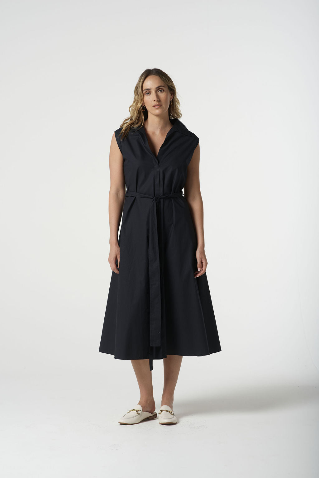 Goondiwindi Cotton Willow Cotton Sleeveless Dress - Dark Navy