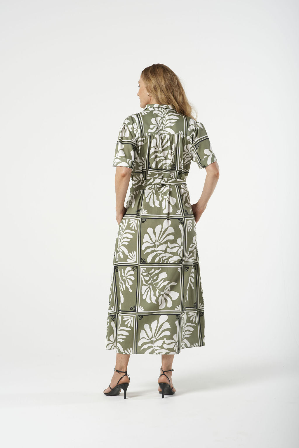 Goondiwindi Cotton Maxi Belted Shirt Dress - Sage Green Print