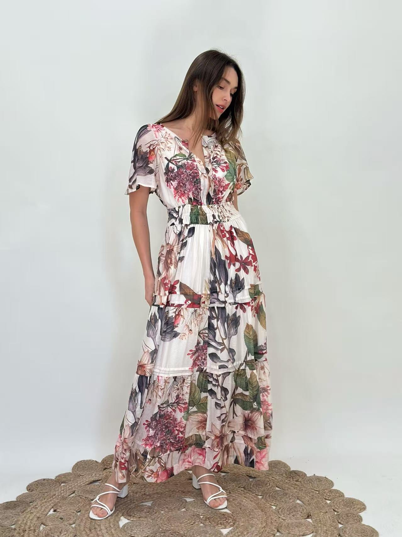 Lorraine Tropical Bloom Tiered Maxi Dress