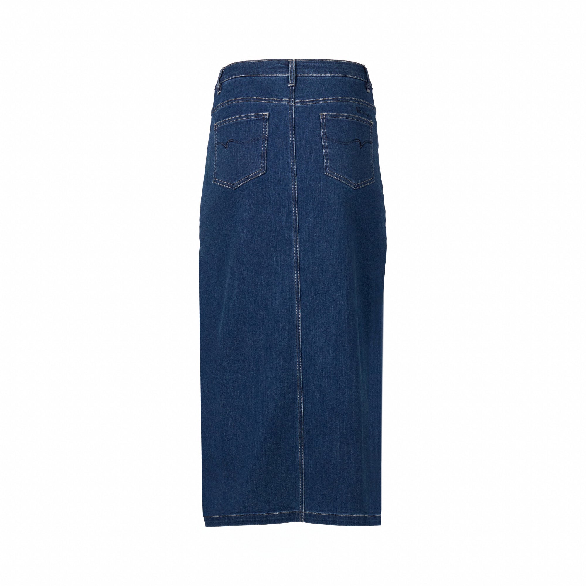 Vassalli Mid Length Skirt with Centre Front Split - Blue Denim