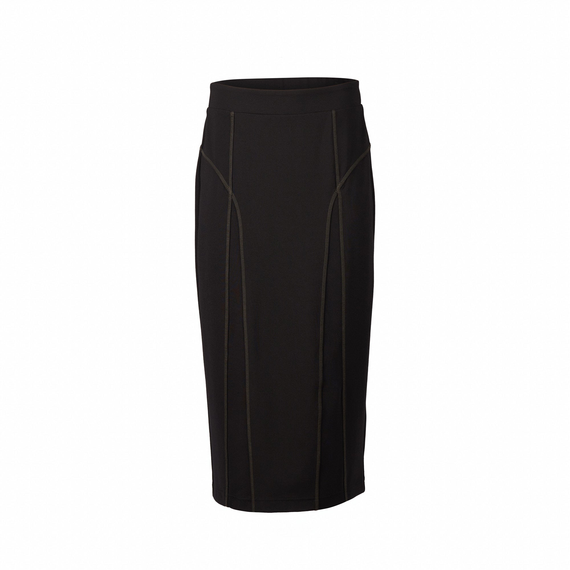 Vassalli Contrast Stitch Midi Skirt - Black/Khaki