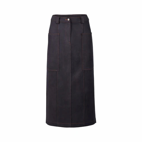 Vassalli Mid Length Skirt with Contrast Stitch - Ink