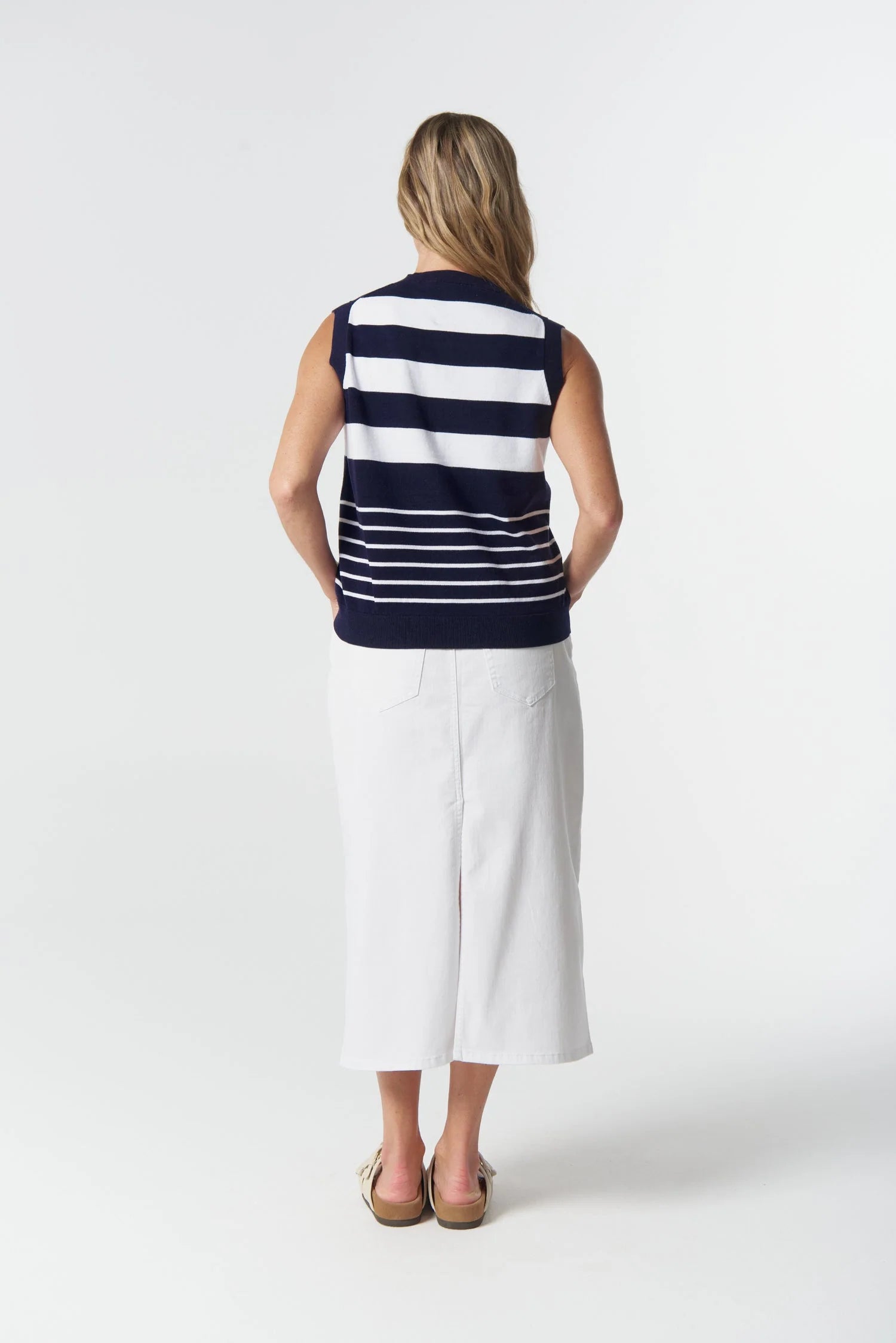 Goondiwindi Cotton Sungrain Cotton Knit Vest - Dark Navy/White
