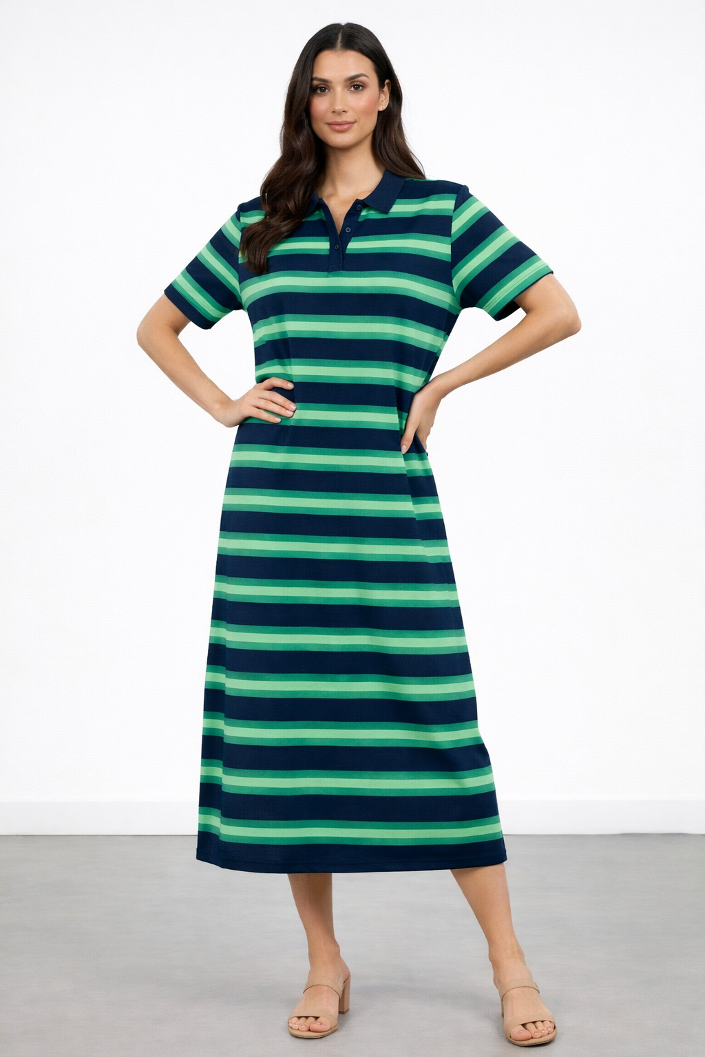 Liberty Rose Polo Stripe Dress - Green/Navy