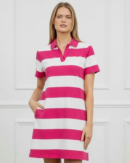 Liberty Rose Polo Dress - Hot Pink/White