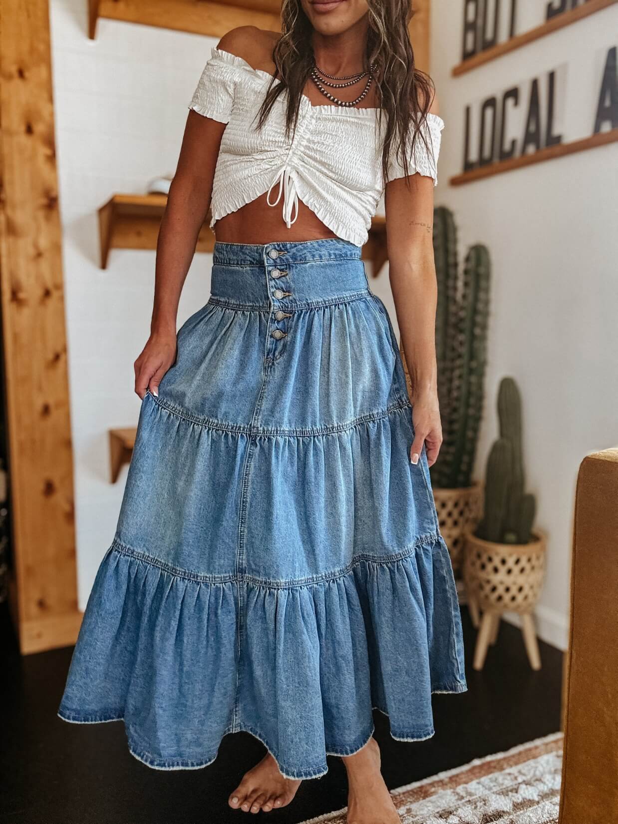 Smaibulun Willow Tiered Denim Skirt