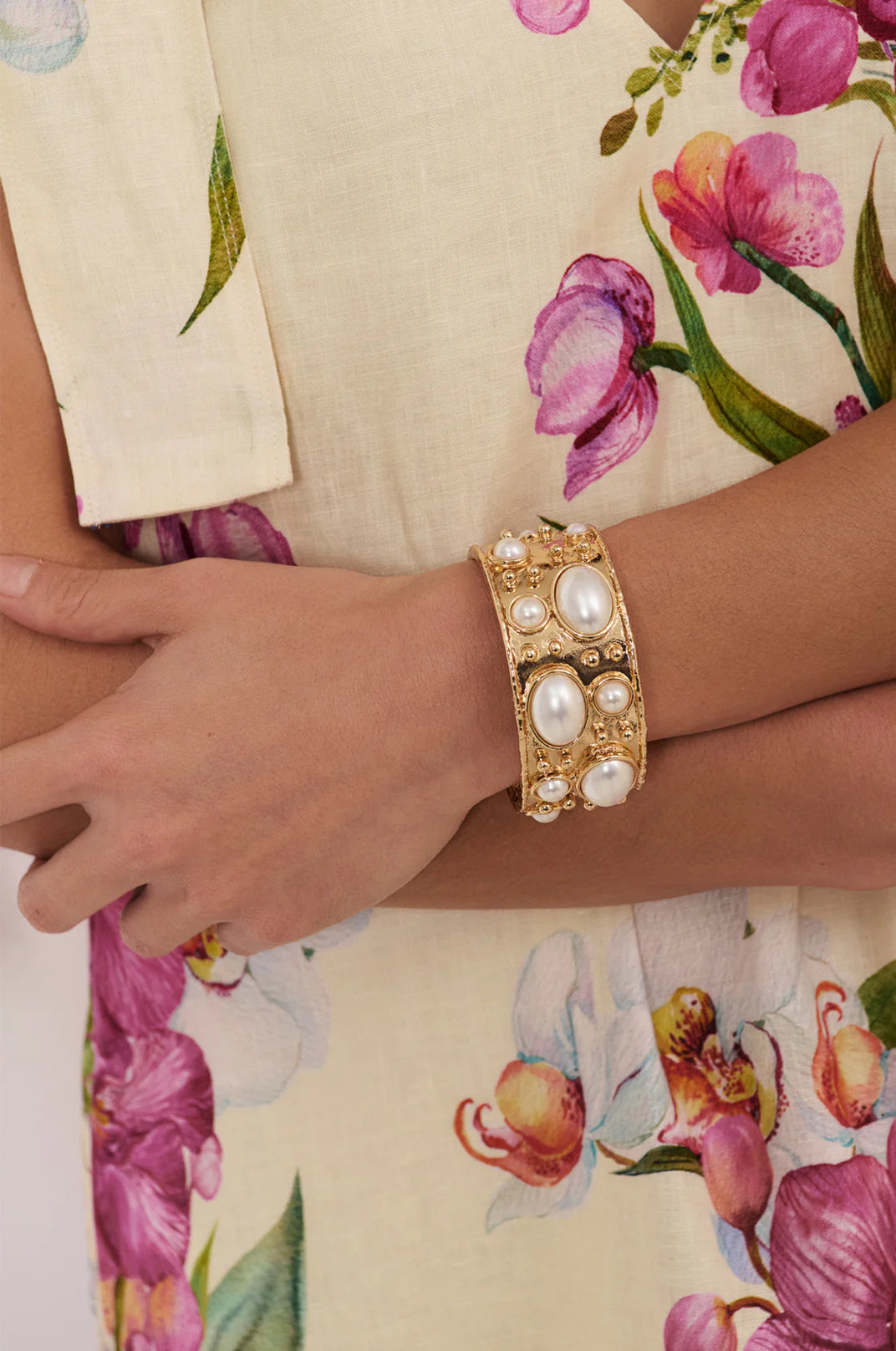 Adorne Faux Pearl Metal Statement Cuff