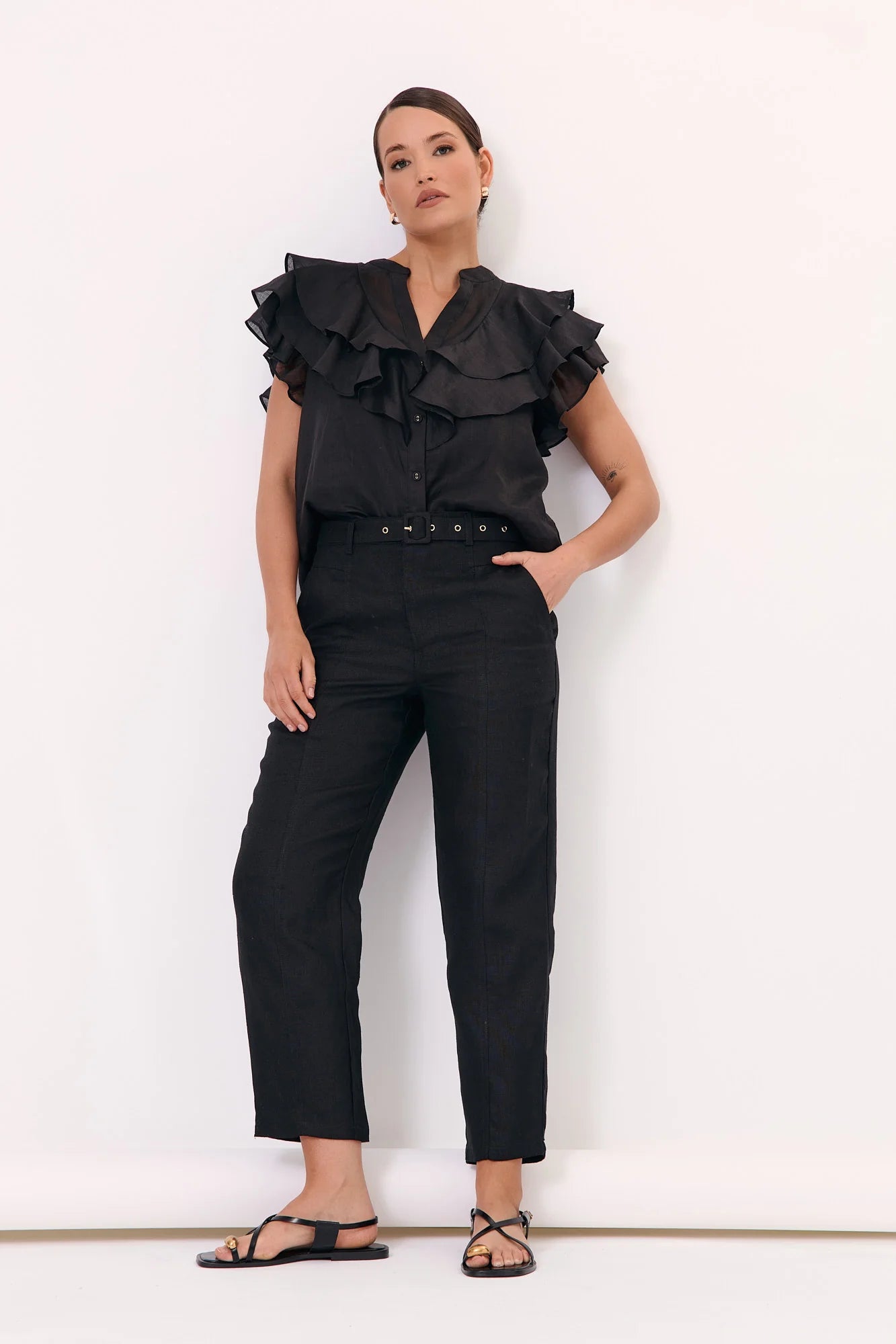 Adorne Micky Frill Top - Black