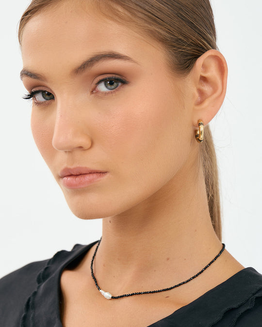 Adorne Mini Diamante Panelled Hoop Earrings - Gold/Black