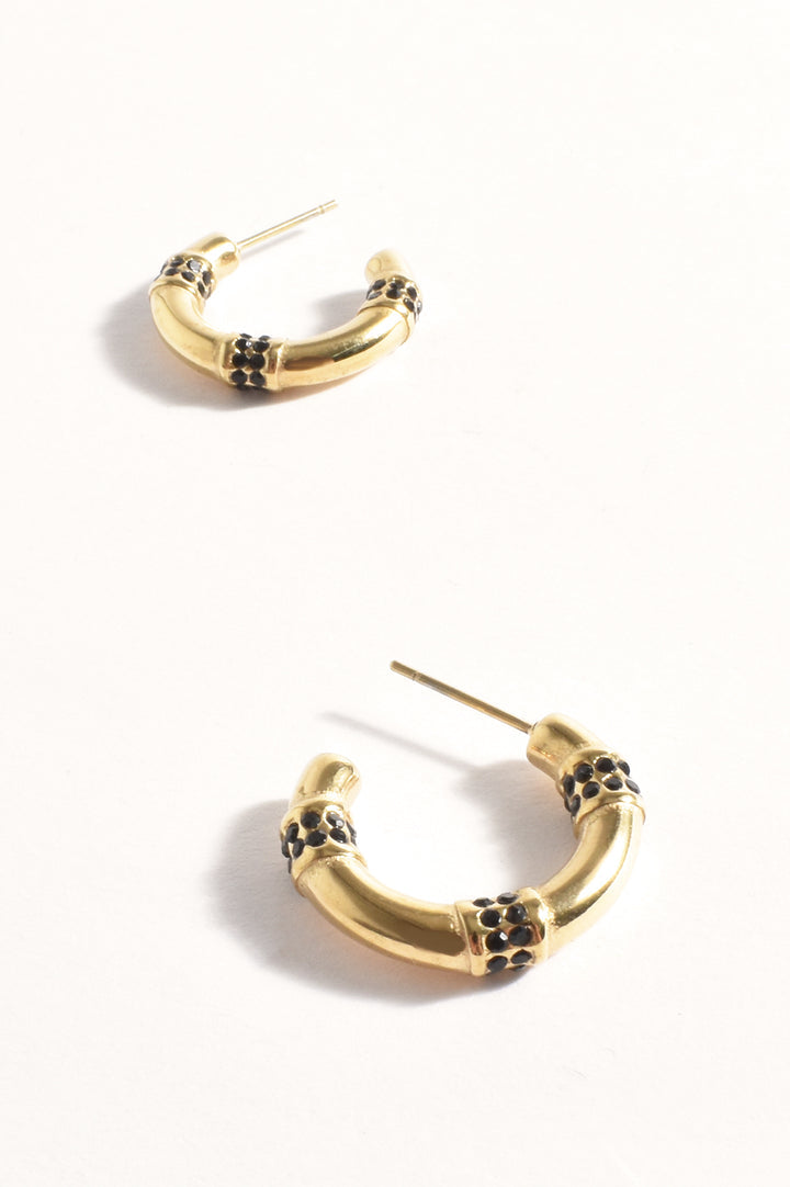 Adorne Mini Diamante Panelled Hoop Earrings - Gold/Black