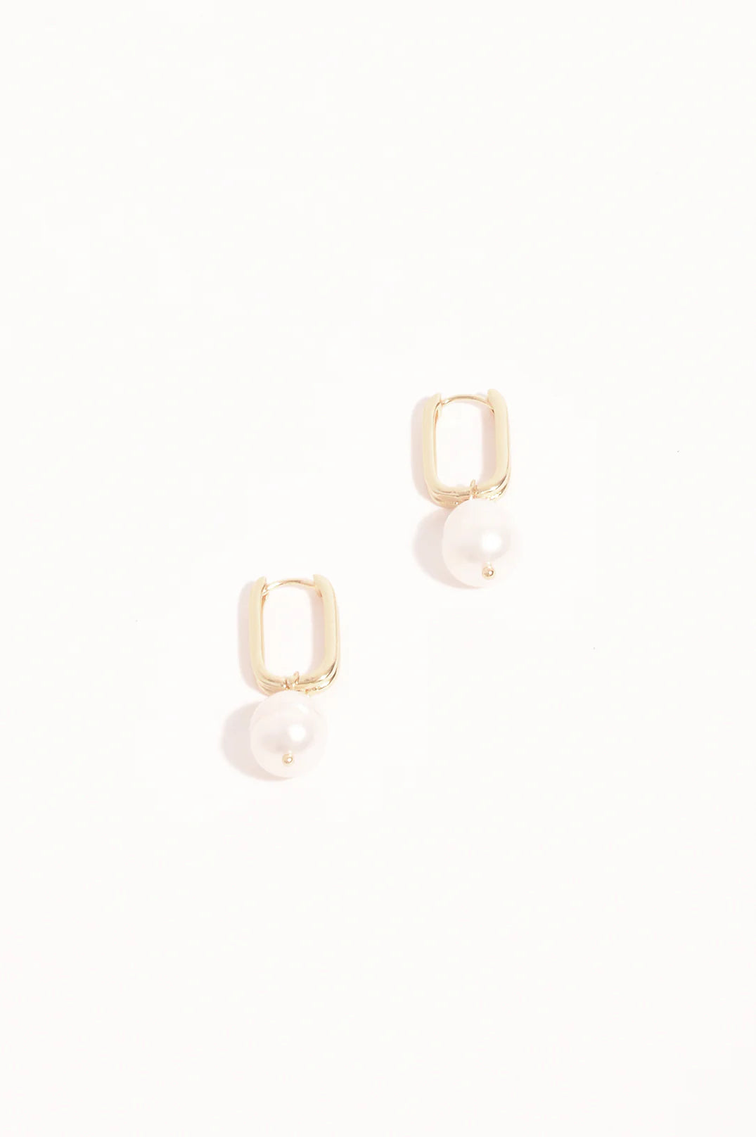Adorne Rectangle Link Pearl Drop Earrings - Gold