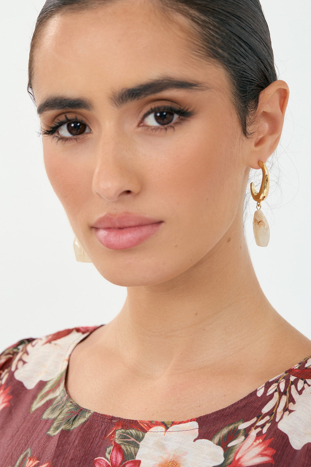 Adorne Resin Drop Textured Metal Hoops - Grey/Gold