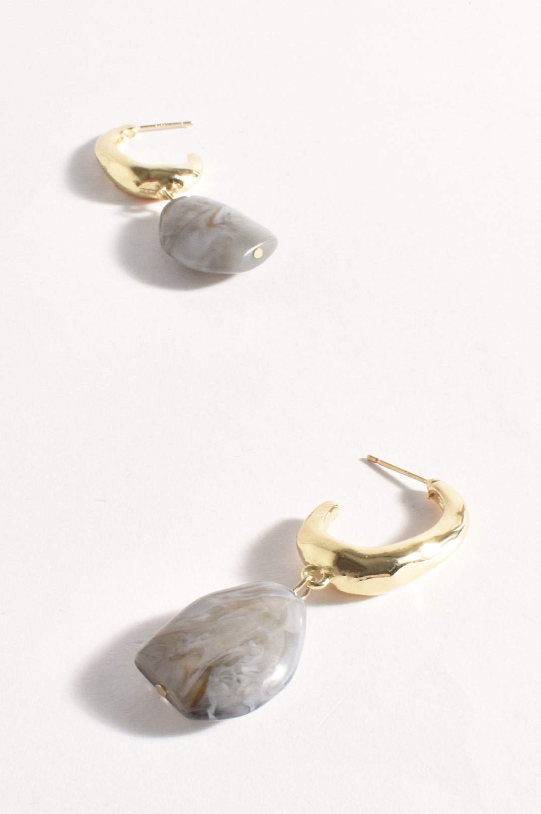 Adorne Resin Drop Textured Metal Hoops - Grey/Gold