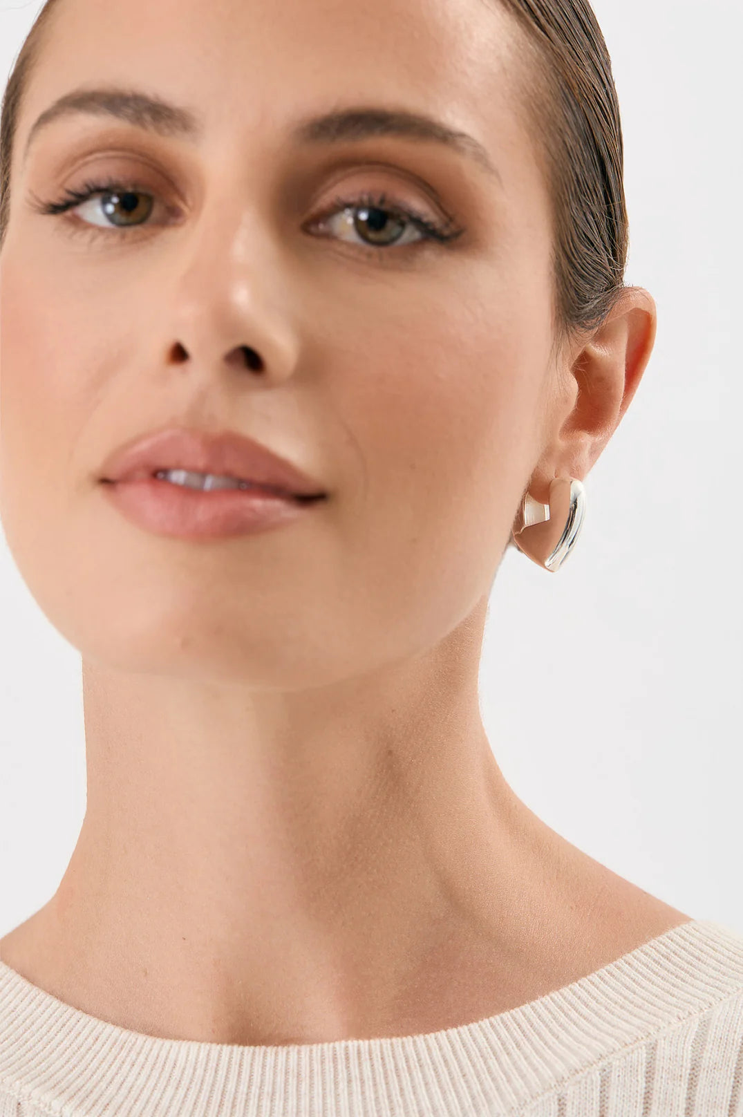 Adorne Mini Heart Drop Metal Hoops - Silver