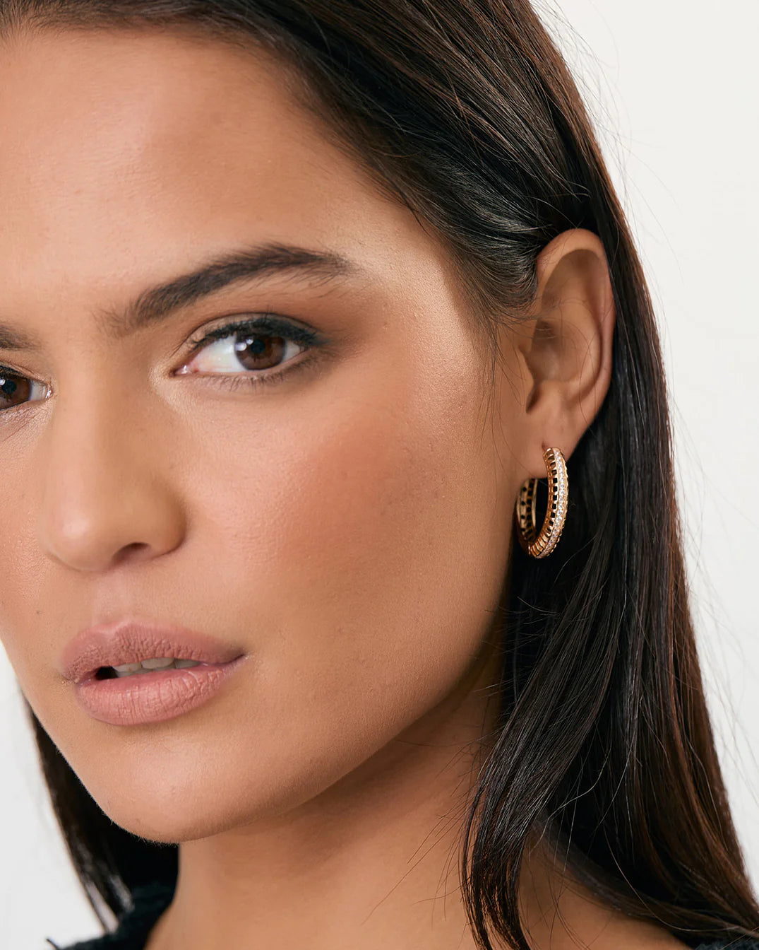 Adorne Diamante Detail Hinged Hoops - Gold